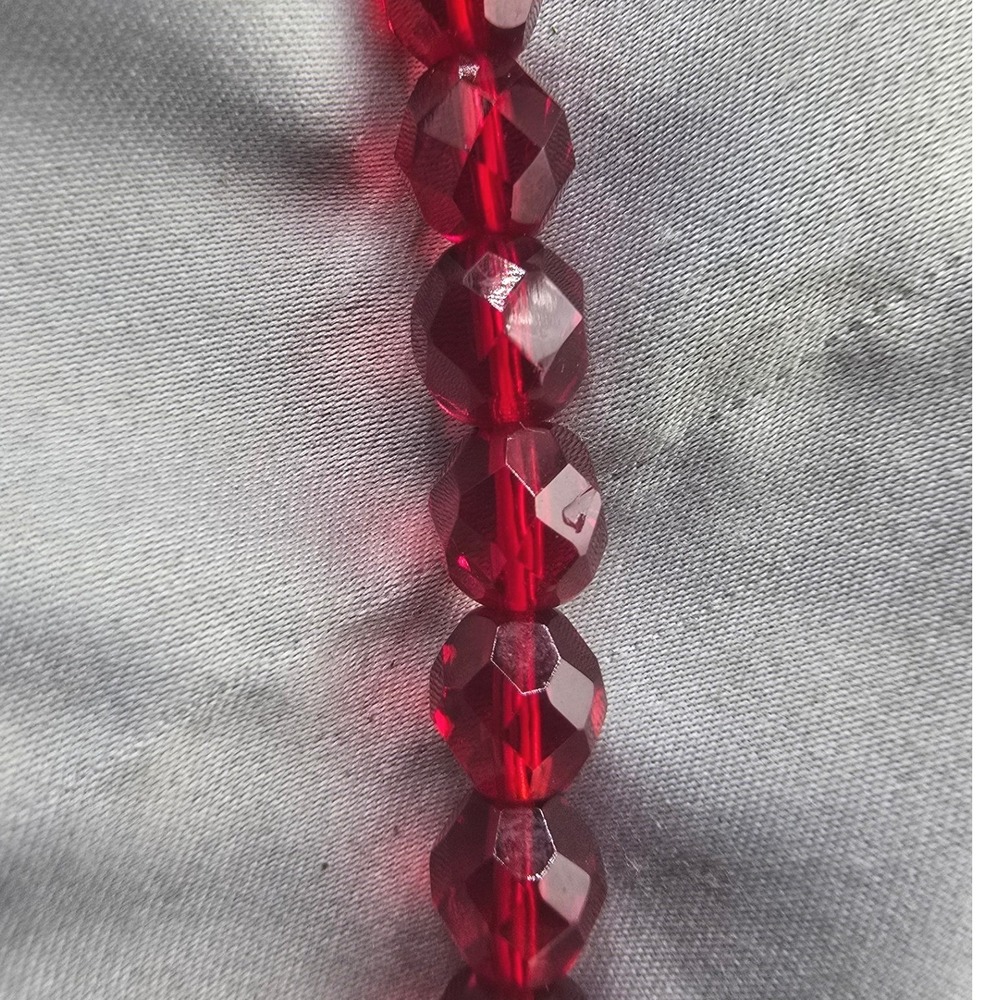 Vintage Estate Faceted Glass Beaded Necklace Red Graduated Barrel Clasp 30in